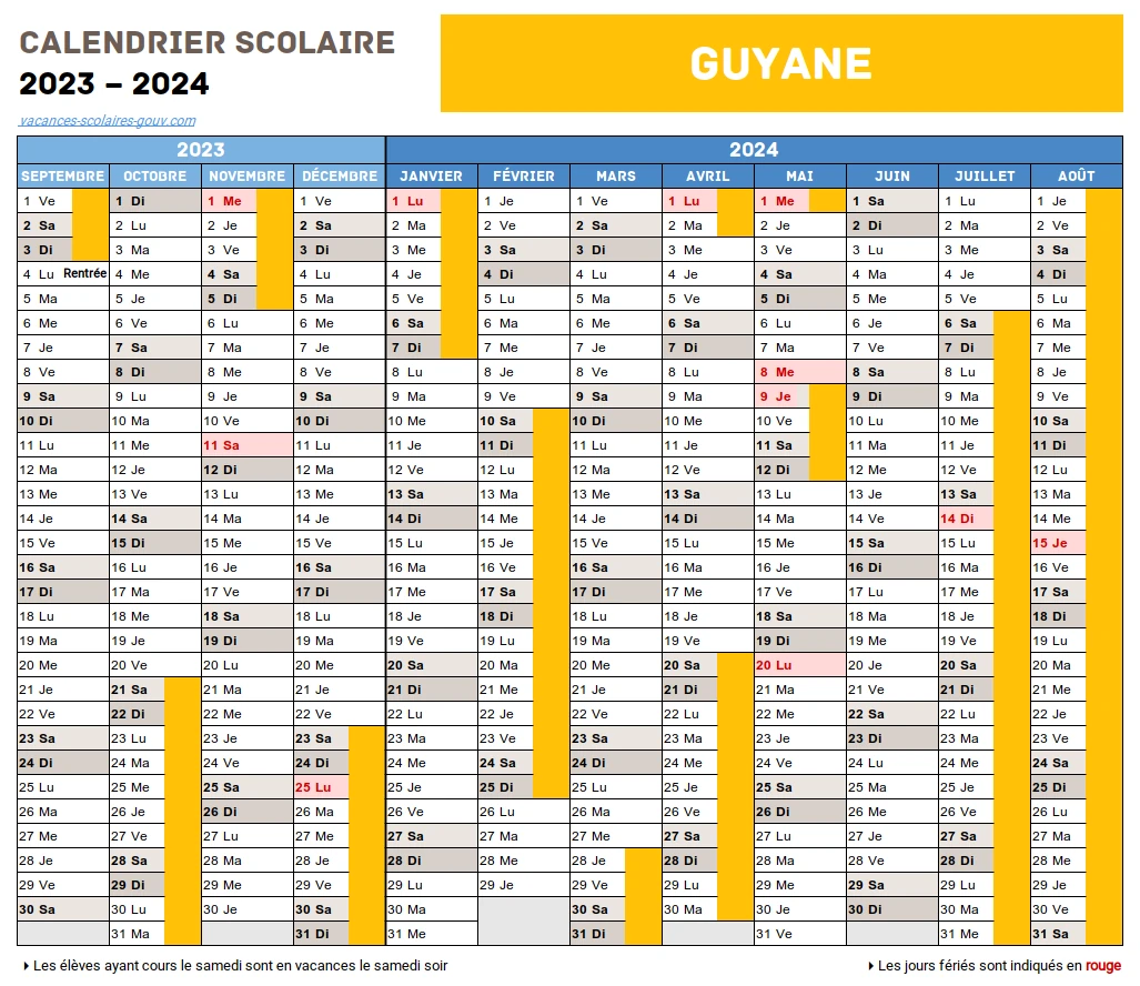 Calendrier Scolaire 2023-2024 Guyane