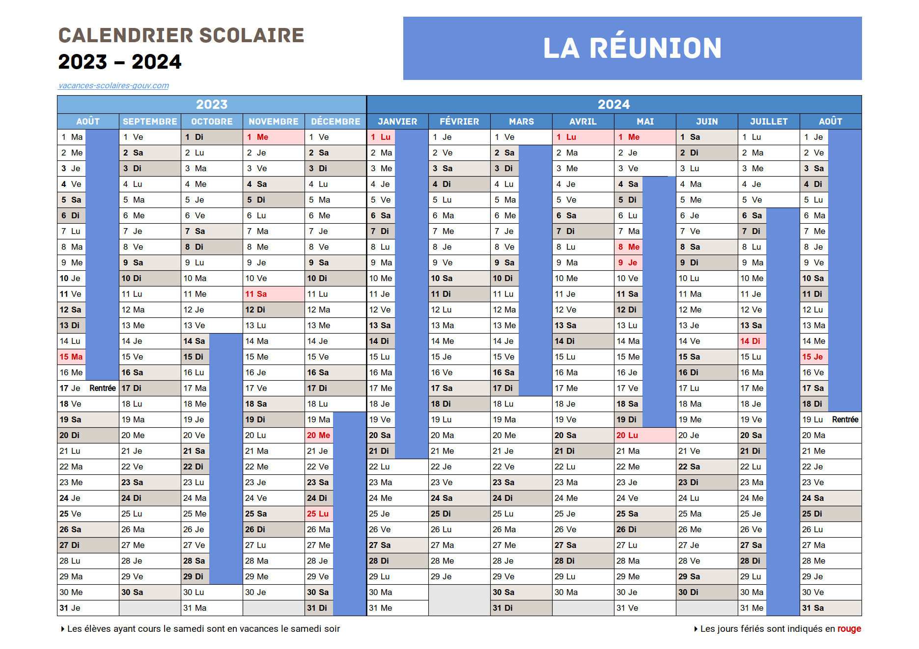 La R UNION Calendrier Scolaire 2025 2026 Officiel 2025 2026