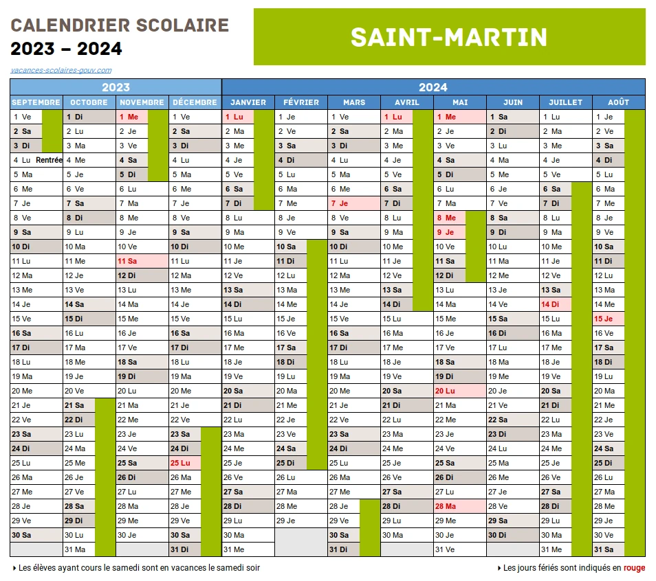 SAINTMARTIN • Calendrier Scolaire 20252026 Officiel + 2025 & 2026
