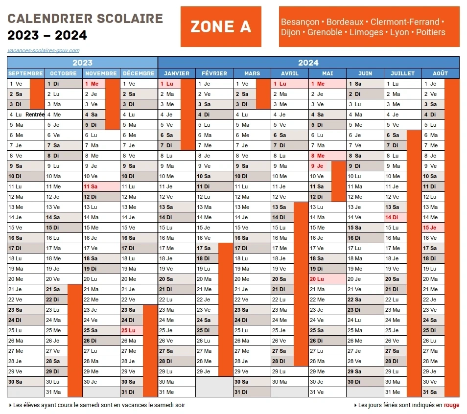 Calendrier Scolaire 2023-2024 Saint-Etienne