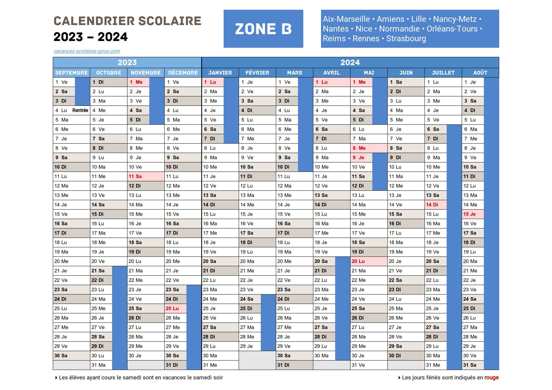 Agenda scolaire 2023 - 2024 zone B - Divers, Pour les enseignants - La  Salle des Maitres