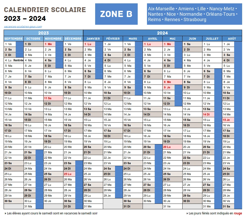 Calendrier Scolaire 2023-2024 Bar-le-Duc
