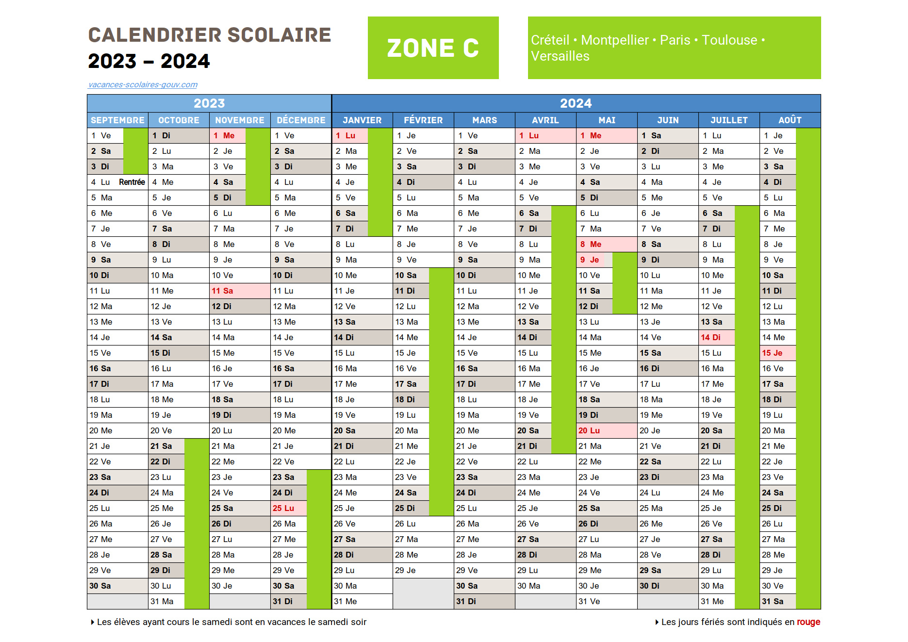 Calendrier Scolaire 2023-2024 (PDF) (Ressource 17034)