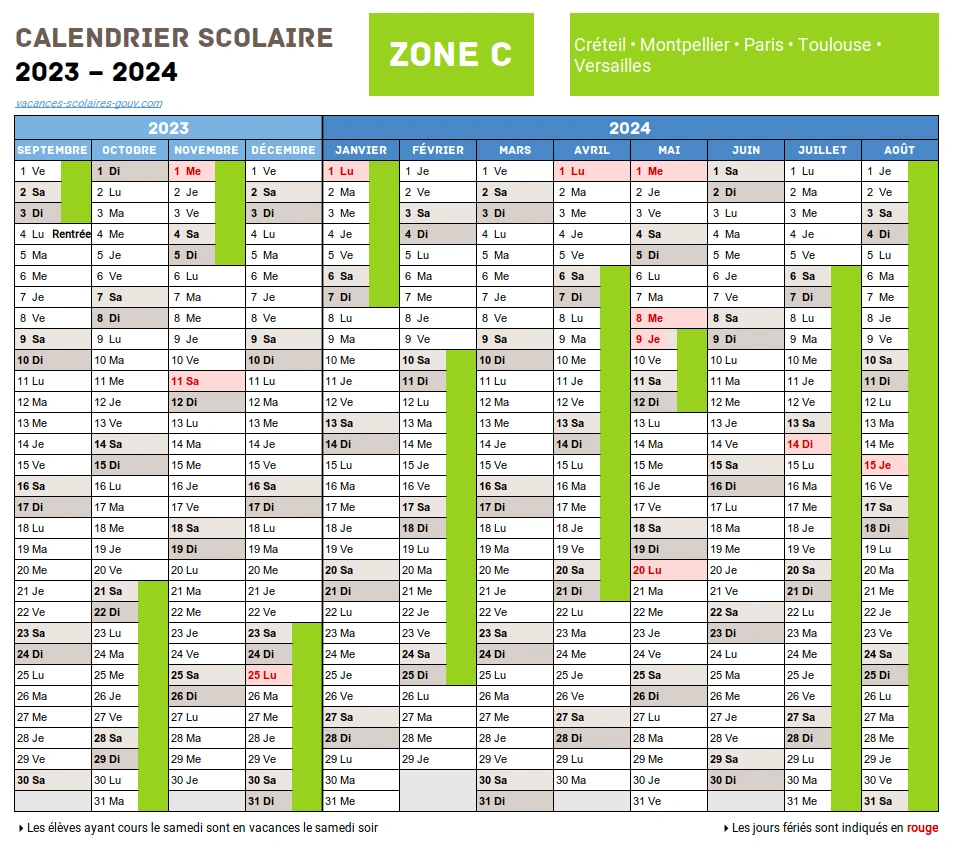 Calendrier Scolaire 2023-2024 Val-d'Oise