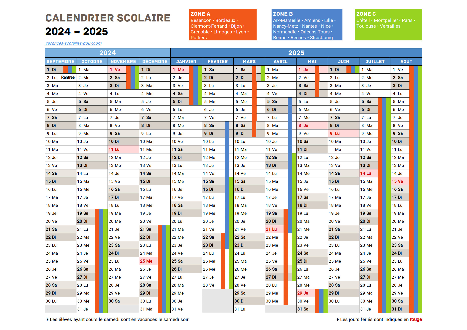 Calendrier 2024-2025 Calendrier 2024 à imprimer Calendrier scolaire enfant  par Le Temps des Paillettes -  Portugal