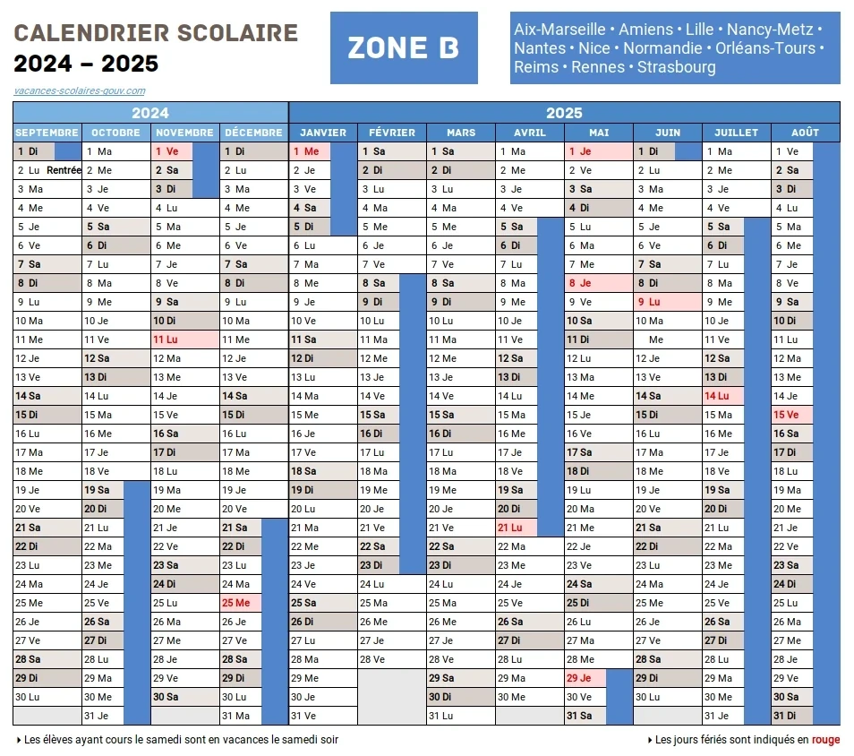 Calendrier Scolaire 2024-2025 Provence-Alpes-Côte d’Azur