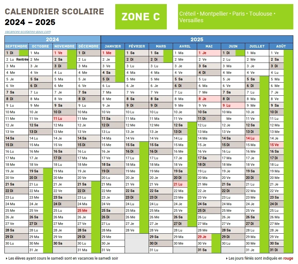 Calendrier Scolaire 2024-2025 Argenteuil