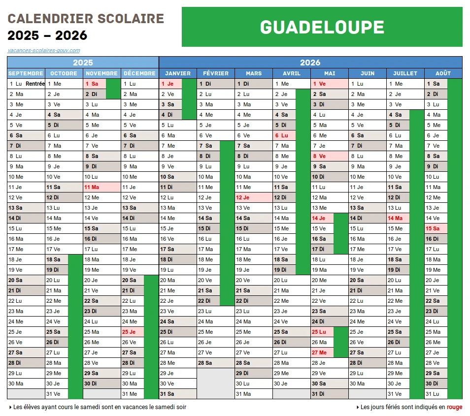 Calendrier Scolaire 2025-2026 Guadeloupe