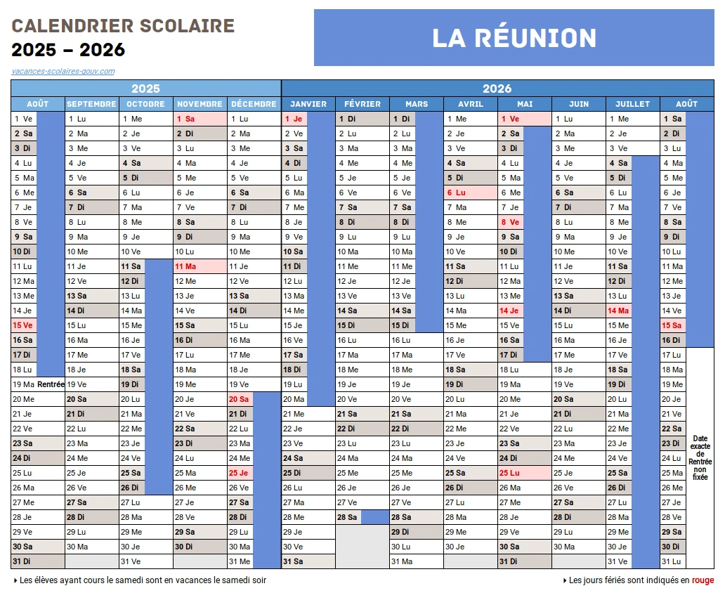 Calendrier Scolaire 2025-2026 La Réunion