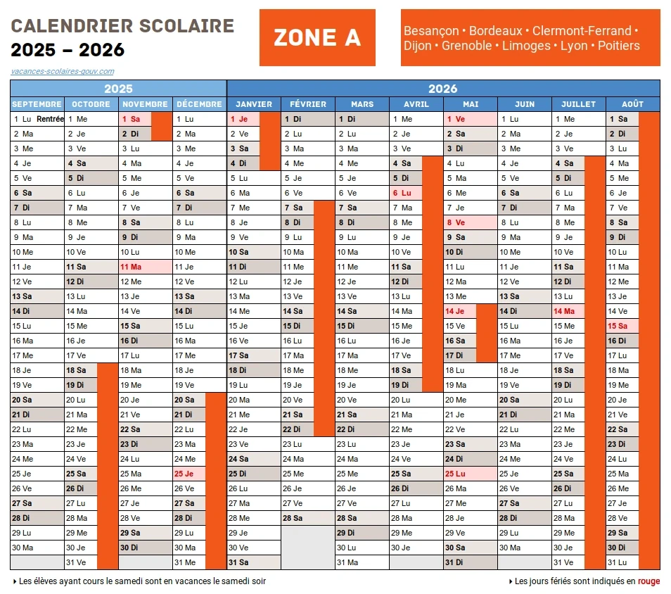 Calendrier Scolaire 2025-2026 Saint-Etienne
