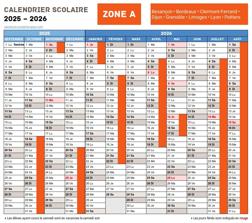 Calendrier Scolaire 2025-2026 Clermont-Ferrand