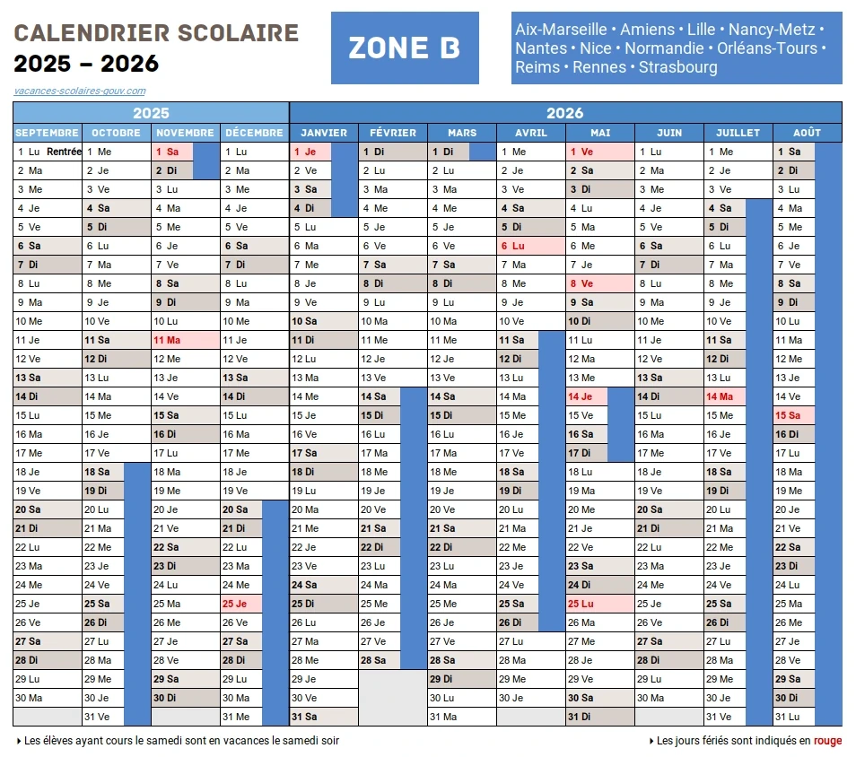 Calendrier Scolaire 2025-2026 Centre-Val de Loire