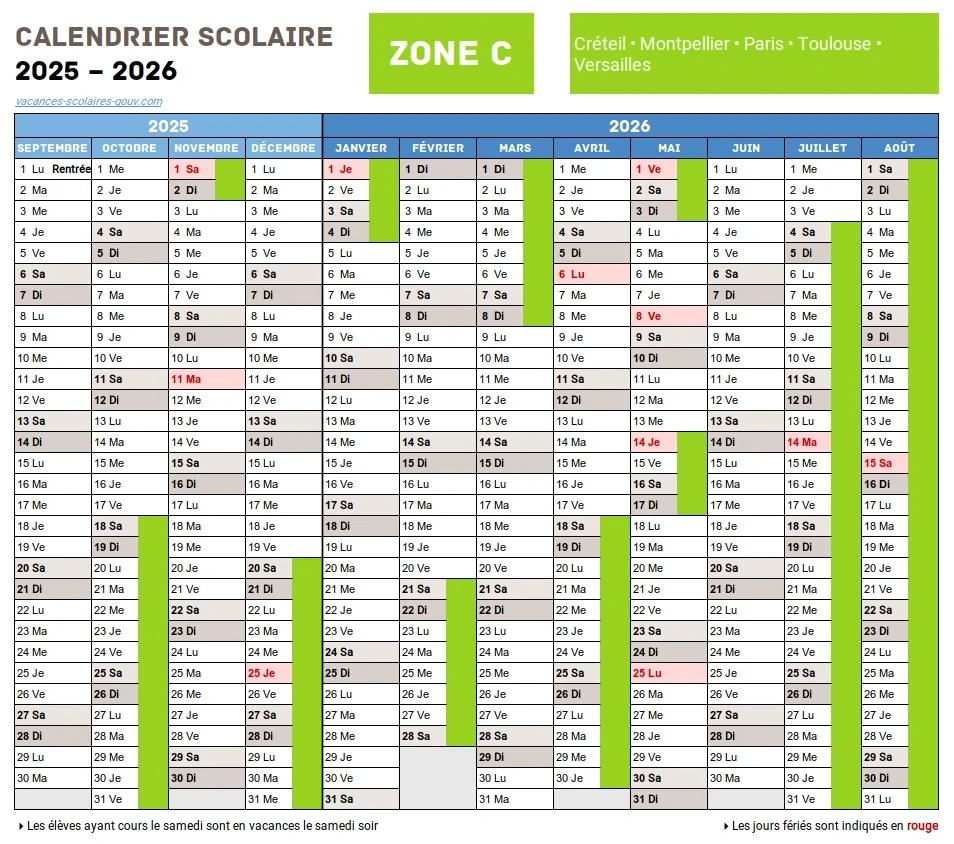 Calendrier Scolaire 2025-2026 Évry-Courcouronnes