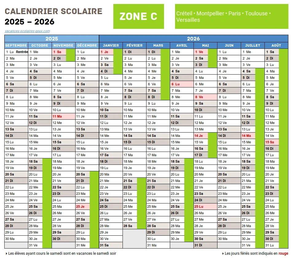 Calendrier Scolaire 2025-2026 Argenteuil