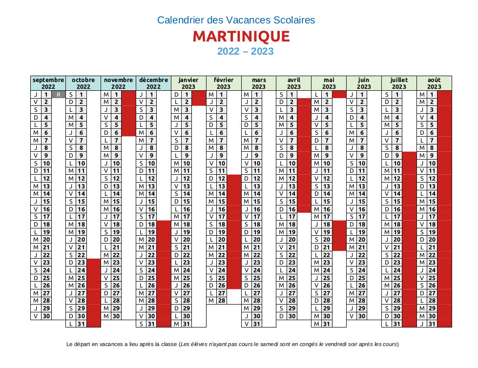 MARTINIQUE ⇒ Calendrier Scolaire 20232024 • Officiel GOUV Académie de Martinique Éducation