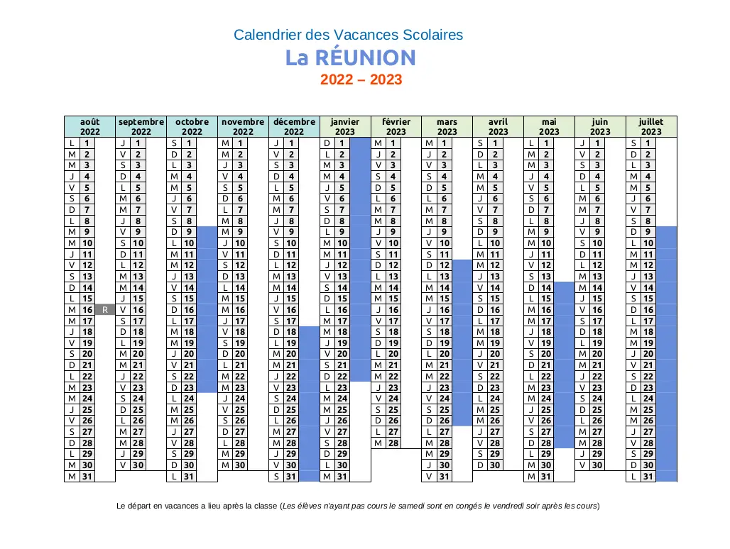La REUNION Calendrier Scolaire 2023 2024 Officiel 2025 2026