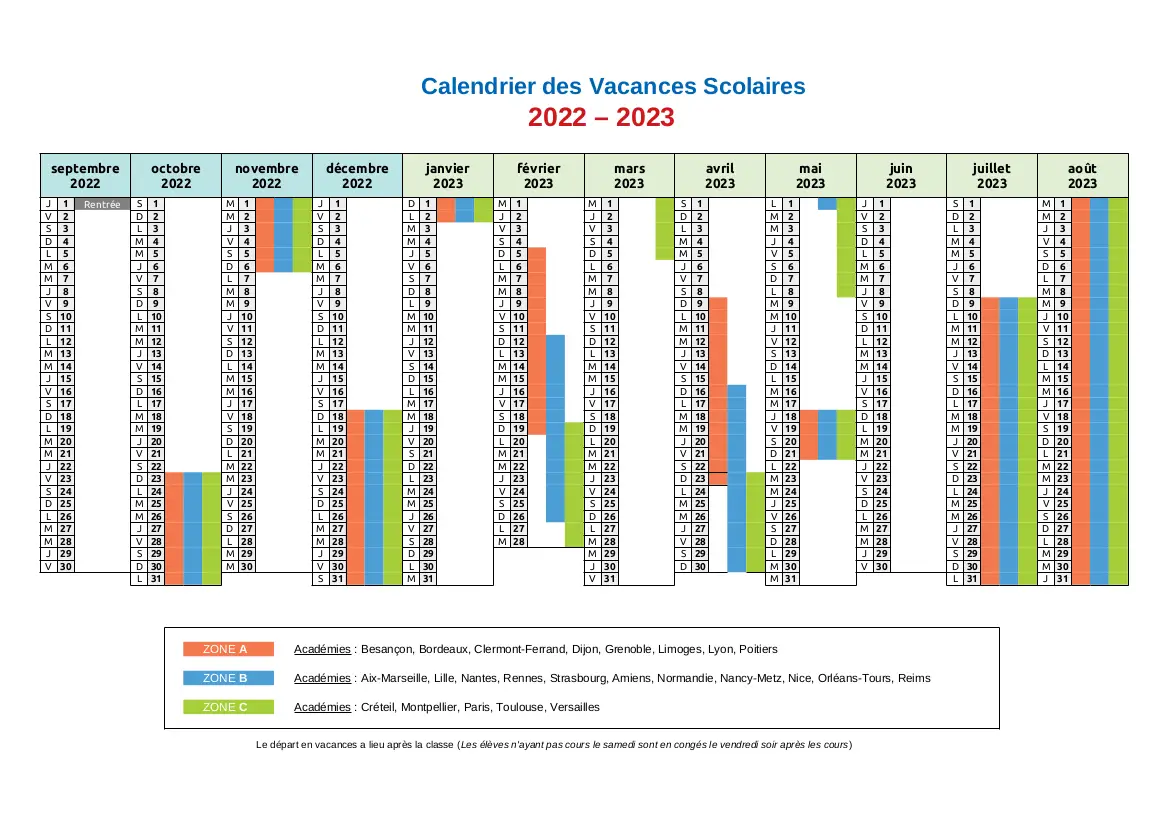 Calendrier Scolaire 2023-2024 ≡ Dates Officielles des vacances scolaires