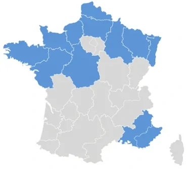 Carte académies de la zone b des vacances scolaires à Caen